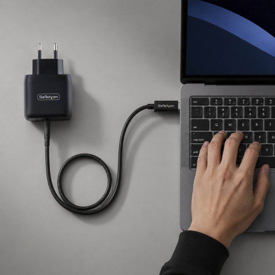 StarTech.com Chargeur PC Portable USB-C 65W, Chargeur Mural GaN Compact Pour Dell, XPS, HP ProBook, MacBook Pro, Surface Pro, Noir