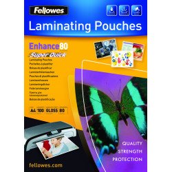 Fellowes Pochettes SuperQuick brillantes A4 80 microns Fellowes Pochettes SuperQuick brillantes A4 80 microns