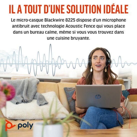 POLY Micro-casque Blackwire 8225 stéréo USB-C certifié Microsoft Teams + adaptateur USB-C/A