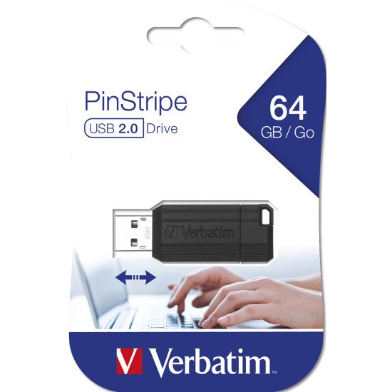 Verbatim Micro-clé USBPinStripe de 64 Go - noire