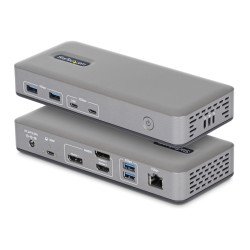 StarTech.com Station d'Accueil USB-C pour Trois Écrans, DisplayPort / HDMI, 4K 60Hz, Recharge d'Ordinateur Portable 100W, 1 GbE, Sans Pilote, Station d'Accueil Multi-Écrans pour Windows