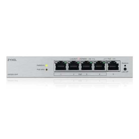 Zyxel GS1200-5HPV3 Géré L2 Gigabit Ethernet (10/100/1000) Connexion Ethernet POE Bureau Gris