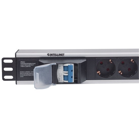Intellinet Unité de distribution d'alimentation (PDU) 19" 1,5U à 6 prises EU, avec double interrupteur, sans protection contre les surtensions, prises EU CEE 7/3, câble d'alimentation 1,8 m, sortie, montage en rack, garantie trois ans