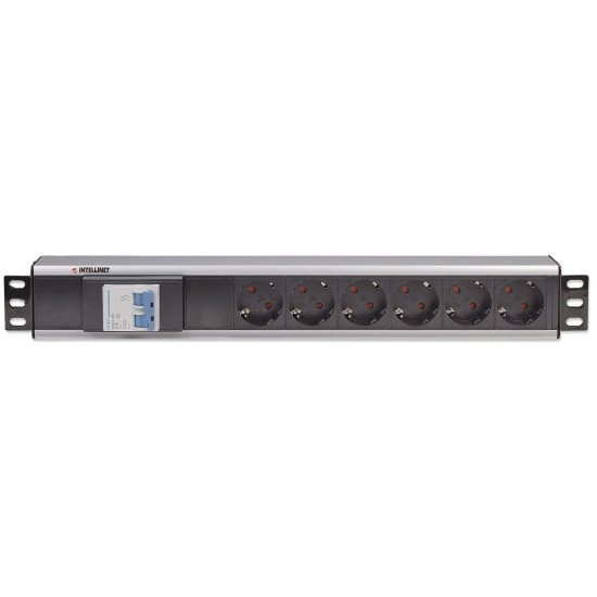 Intellinet Unité de distribution d'alimentation (PDU) 19" 1,5U à 6 prises EU, avec double interrupteur, sans protection contre les surtensions, prises EU CEE 7/3, câble d'alimentation 1,8 m, sortie, montage en rack, garantie trois ans