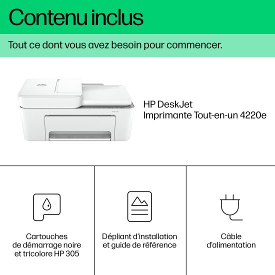 HP Imprimante Tout-en-un HP DeskJet 4220e, Couleur, Imprimante pour Domicile, Impression, copie, numérisation, HP+; Éligibilité HP Instant Ink; Numériser vers PDF