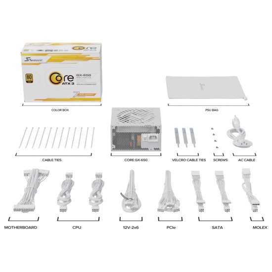 Seasonic CORE GX-650 unité d'alimentation d'énergie 650 W 20+4 pin ATX ATX Blanc Seasonic CORE GX-650 unité d'alimentation d'énergie 650 W 20+4 pin ATX ATX Blanc