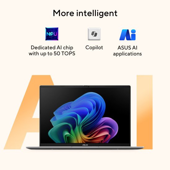 ASUS Vivobook 16 M1607KA-MB5NDW Copilot+ PC AMD Ryzen AI 5 330 Ordinateur portable 40,6 cm (16") WUXGA 16 Go DDR5-SDRAM 512 Go SSD Wi-Fi 6 (802.11ax) Windows 11 Home Belge Bleu, Argent
