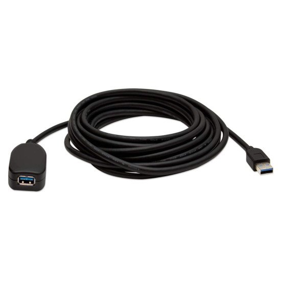 Manhattan Rallonge USB-A active, 5 m, mâle vers femelle, 5 Gbit/s (USB 3.2 Gen 1 / USB 3.0), répéteur intégré, noir, garantie 3 ans, équivalent à USB2AAEXT5M