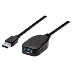 Manhattan Rallonge USB-A active, 5 m, mâle vers femelle, 5 Gbit/s (USB 3.2 Gen 1 / USB 3.0), répéteur intégré, noir, garantie 3 ans, équivalent à USB2AAEXT5M