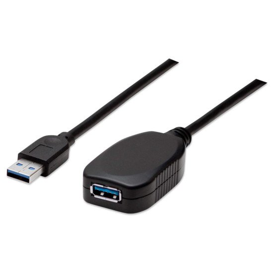 Manhattan Rallonge USB-A active, 5 m, mâle vers femelle, 5 Gbit/s (USB 3.2 Gen 1 / USB 3.0), répéteur intégré, noir, garantie 3 ans, équivalent à USB2AAEXT5M
