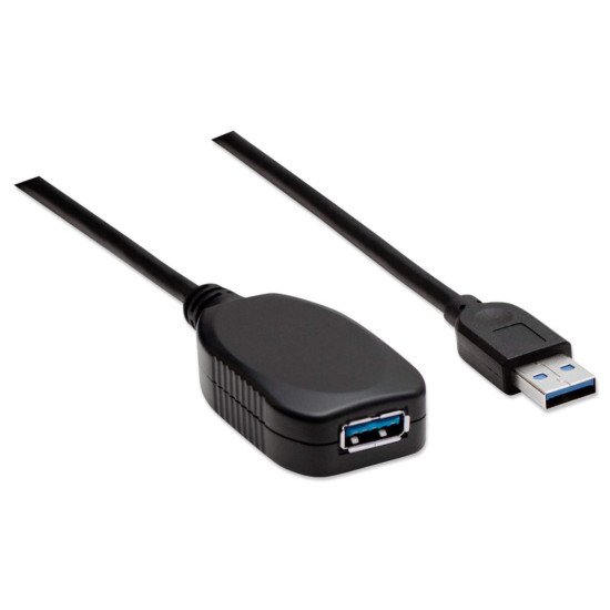 Manhattan Rallonge USB-A active, 5 m, mâle vers femelle, 5 Gbit/s (USB 3.2 Gen 1 / USB 3.0), répéteur intégré, noir, garantie 3 ans, équivalent à USB2AAEXT5M