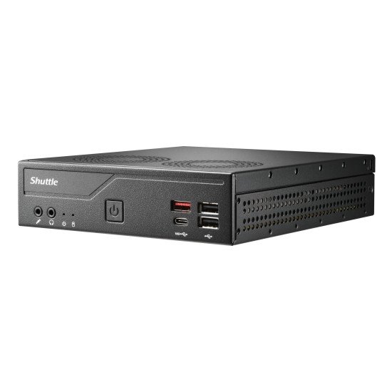 Shuttle Slim PC DH810 , S1851, 1x HDMI (2.1), 1x DP, 1x USB-C (DP), 1x 2.5", 2x M.2, 2x LAN (Intel 1G + 2.5G), 2x COM, fonctionnement permanent 24/7, attaches VESA Shuttle Slim PC DH810 , S1851, 1x HDMI (2.1), 1x DP, 1x USB-C (DP), 1x 2.5", 2x M.2, 2x LAN (Intel 1G + 2.5G), 2x COM, fonctionnement permanent 24/7, attaches VESA