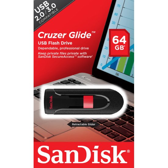 Sandisk Cruzer Glide lecteur USB flash 64 Go USB Type-A 2.0 Noir, Rouge