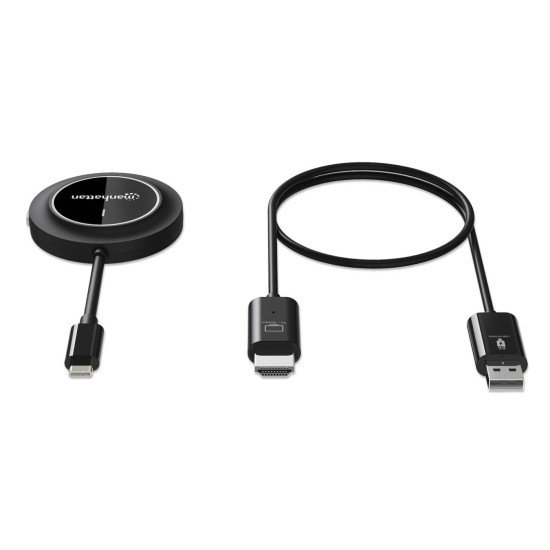 Manhattan Kit de présentation sans fil HDMI 1080p, ensemble de 2 pièces avec récepteur HDMI et émetteur USB-C type dongle, pour diffusion vidéo sans fil depuis un ordinateur portable, une tablette ou un smartphone vers un téléviseur ou un projecteur HDMI,