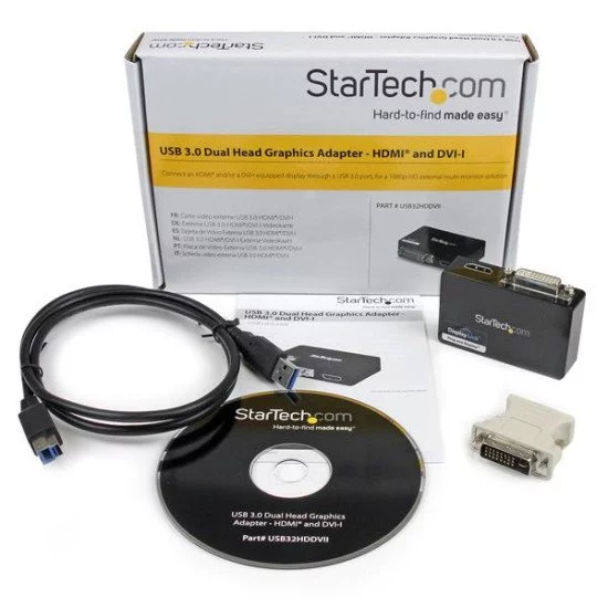 StarTech.com Adaptateur vidéo multi-écrans USB 3.0 vers HDMI et DVI - Carte graphique externe - 2048x1152 StarTech.com Adaptateur vidéo multi-écrans USB 3.0 vers HDMI et DVI - Carte graphique externe - 2048x1152