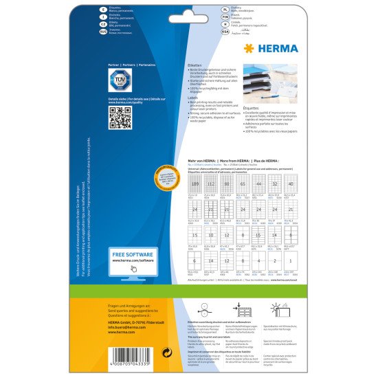 HERMA Étiquettes Premium A4 25.4x10 mm, blanches, papier mat, 4725 pcs