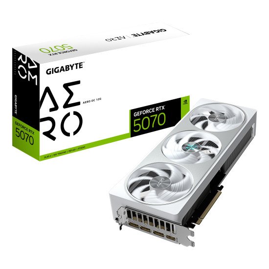 GIGABYTE GeForce RTX 5070 AERO OC 12G Carte Graphique - 12 Go GDDR7, 192 bits, PCI-E 5.0, 2625 MHz Core Clock, 3 x DP 2.1a, 1 x HDMI 2.1b, NVIDIA DLSS 4, GV-N5070AERO OC-12GD GIGABYTE GeForce RTX 5070 AERO OC 12G Carte Graphique - 12 Go GDDR7, 192 bits, PCI-E 5.0, 2625 MHz Core Clock, 3 x DP 2.1a, 1 x HDMI 2.1b, NVIDIA DLSS 4, GV-N5070AERO OC-12GD