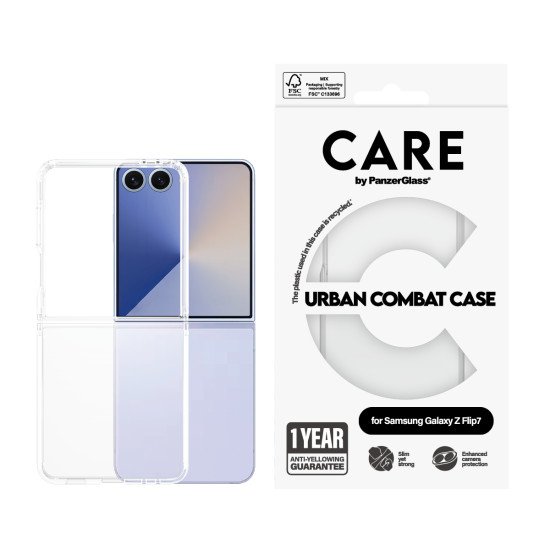 PanzerGlass CARE by ® Flagship Case Transparent Urban Combat w. Clear Frame Samsung Galaxy Z Flip7 coque de protection pour téléphones portables Housse PanzerGlass CARE by ® Flagship Case Transparent Urban Combat w. Clear Frame Samsung Galaxy Z Flip7 coque de protection pour téléphones portables Housse