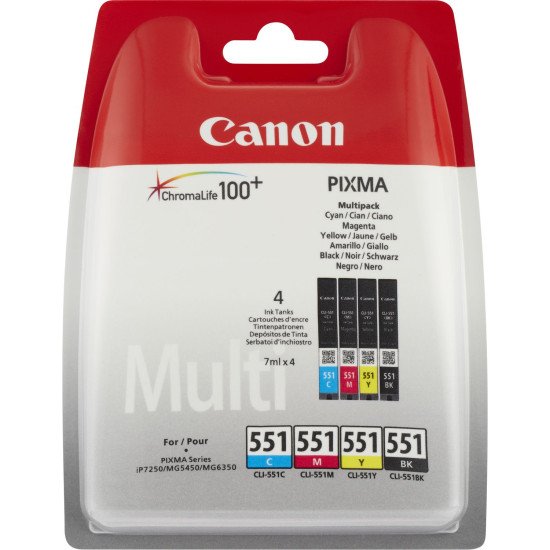 Canon CLI-551 C/M/Y/BK w/o sec cartouche d'encre Original Noir, Cyan, Magenta, Jaune Multipack Canon CLI-551 C/M/Y/BK w/o sec cartouche d'encre Original Noir, Cyan, Magenta, Jaune Multipack