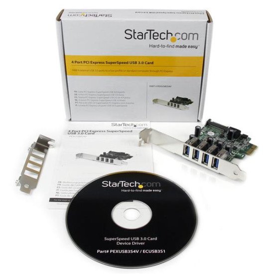 StarTech.com Carte contrôleur PCI Express à 4 ports USB 3.0 SuperSpeed - Adaptateur PCIe avec UASP et alimentation SATA