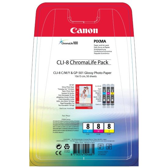 Canon CLI-8 Chromalife Pack cartouche d'encre Original Cyan, Magenta, Jaune 3 pièce(s)