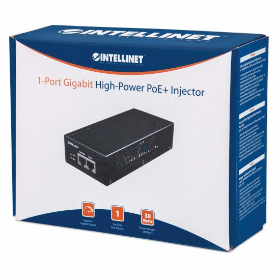 Intellinet Injecteur PoE+ Gigabit haute puissance, 1 port 30 W, IEEE 802.3at/af, Alimentation par Ethernet, Power Over Ethernet, garantie de 3 ans