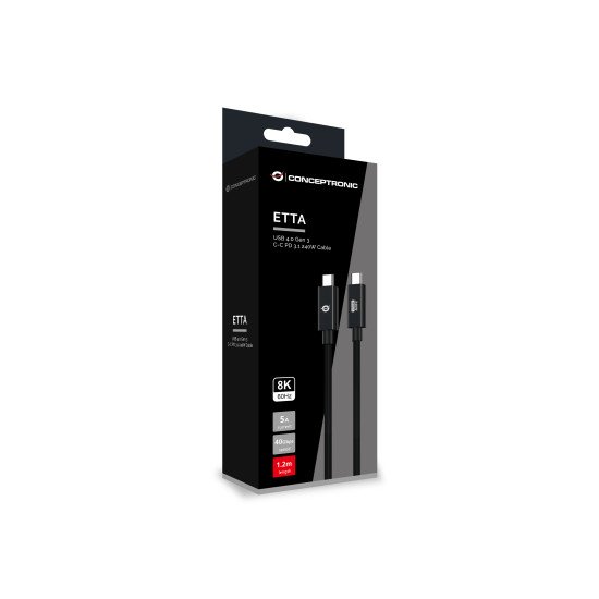 Conceptronic ETTA04B12 câble USB USB4 Gen 3x2 1,2 m USB C Noir Conceptronic ETTA04B12 câble USB USB4 Gen 3x2 1,2 m USB C Noir