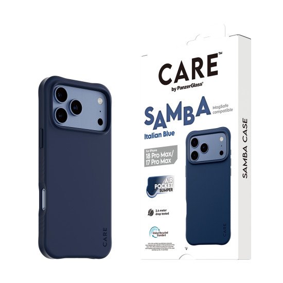 PanzerGlass CARE™ by ® Samba Case Italian Blue w. MagSafe iPhone 2026 Pro Max | 17 Pro Max coque de protection pour téléphones portables Housse Transparent