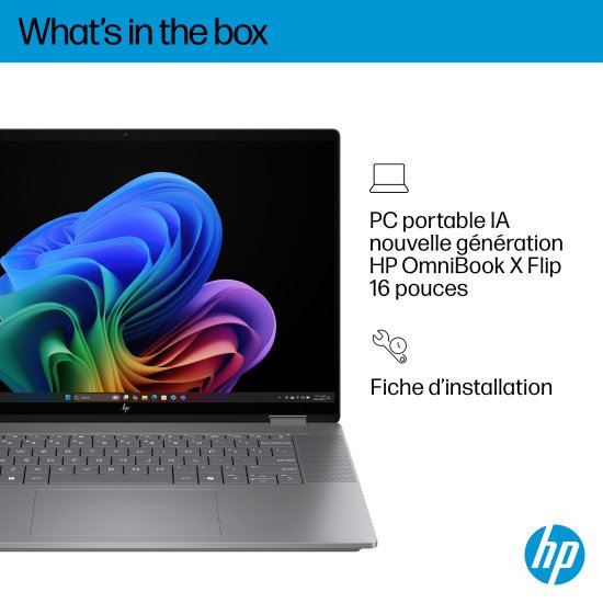 HP OmniBook X FlipNGAI 16-ar0771nb Copilot+ PC AMD Ryzen AI 7 350 Hybride (2-en-1) 40,6 cm (16") Écran tactile 2K 16 Go LPDDR5x-SDRAM 1 To SSD Wi-Fi 6E (802.11ax) Windows 11 Home Argent