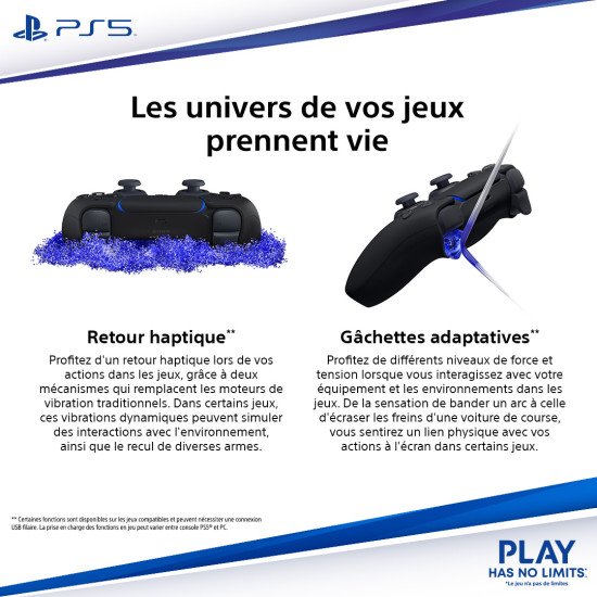Sony Manette sans fil DualSense – Midnight Black + câble USB pour PC