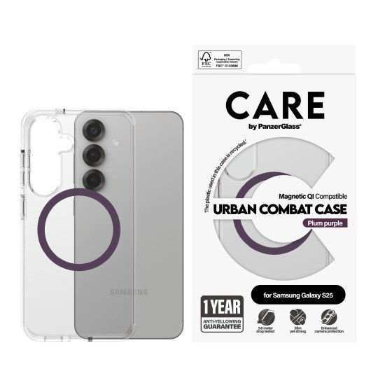 PanzerGlass CARE by ® Flagship Case Transparent Urban Combat w. Plum Purple Qi Compatible Samsung Galaxy S25 coque de protection pour téléphones portables Housse PanzerGlass CARE by ® Flagship Case Transparent Urban Combat w. Plum Purple Qi Compatible Samsung Galaxy S25 coque de protection pour téléphones portables Housse