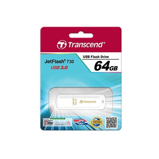 Transcend JetFlash 730 64GB USB 3.0 lecteur USB flash 64 Go USB Type-A 3.2 Gen 1 (3.1 Gen 1) Blanc