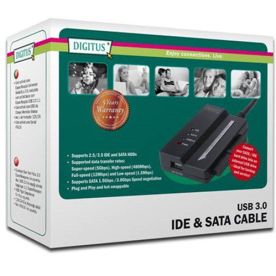 Digitus USB 3.0 - IDE & SATA USB 3.0, M 2.5/3.5 IDE & SATA Noir