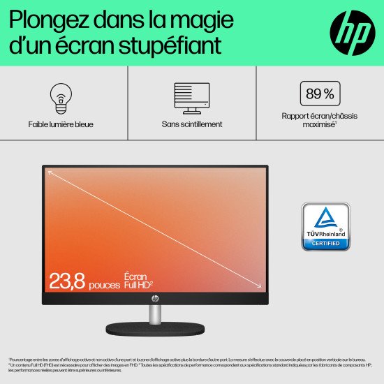 HP 24-cr0060nb AMD Ryzen™ 5 7520U 60,5 cm (23.8") 1920 x 1080 pixels PC All-in-One 16 Go LPDDR5-SDRAM 512 Go SSD Windows 11 Home Wi-Fi 6 (802.11ax) Noir