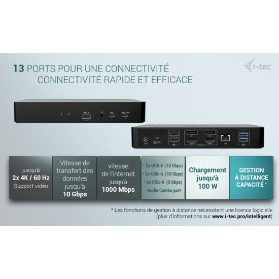 i-tec Universal Intelligent Dual Display Docking Station + Power Delivery 100W i-tec Universal Intelligent Dual Display Docking Station + Power Delivery 100W