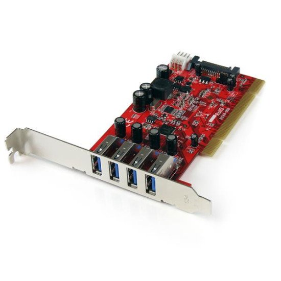 StarTech.com Carte contrôleur PCI à 4 ports USB 3.0 SuperSpeed - Adaptateur PCI avec alimentation SATA / SP4