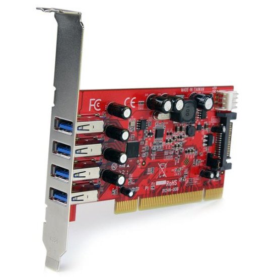 StarTech.com Carte contrôleur PCI à 4 ports USB 3.0 SuperSpeed - Adaptateur PCI avec alimentation SATA / SP4