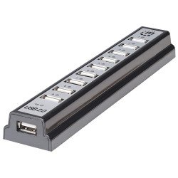 Manhattan Hub USB-A de bureau 10 ports, 10x USB-A, 480 Mbit/s (USB 2.0), Alimenté par USB ou par une alimentation externe (non incluse) pour une puissance accrue des appareils connectés