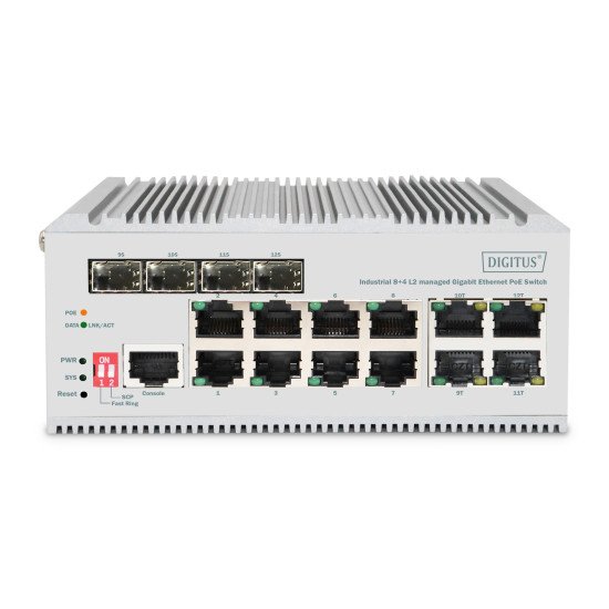 Digitus Commutateur PoE réseau Gigabit Ethernet 8 ports, industriel, L2 géré, 4 SFP en liaison montante