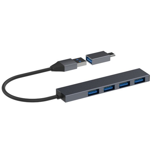 Origin Storage Origin 4 Ports - 4 USB3.2 Gen 1 Hub with dual connector Avec fil USB 3.2 Gen 1 (3.1 Gen 1) Type-A + Type-C Gris
