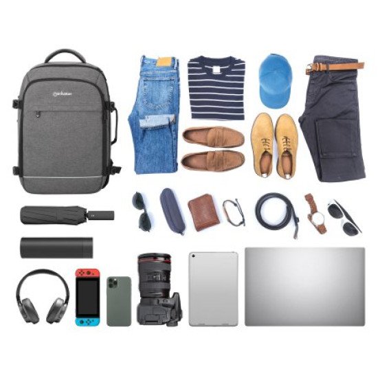 Manhattan Sac à dos de voyage Rome 17,3", 2 compartiments (PC jusqu'à 17,3" + tablette jusqu'à 11"), format cabine avion, 40 L, multiples poches, 3 pochettes souples, 2 poignées, bretelles escamotables, gris clair