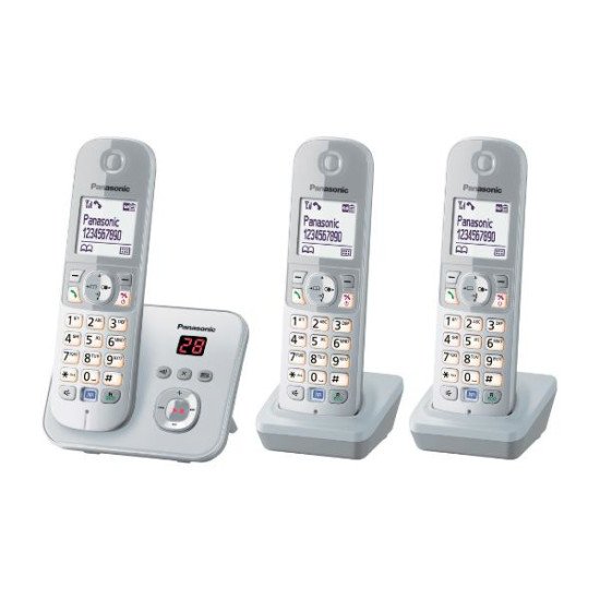 Panasonic KX-TG6823 Téléphone DECT Identification de l'appelant Argent, Blanc