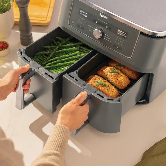 Ninja DZ400EU friteuse Double 9,5 L Autonome 2470 W Friteuse d'air chaud Gris Ninja DZ400EU friteuse Double 9,5 L Autonome 2470 W Friteuse d'air chaud Gris