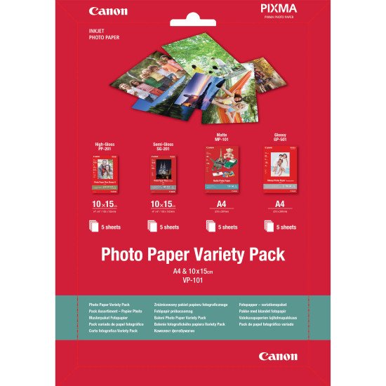 Canon Pack variété de papier photo 4 × 6" (10 × 15 cm) et A4 VP-101 de , 20 feuilles