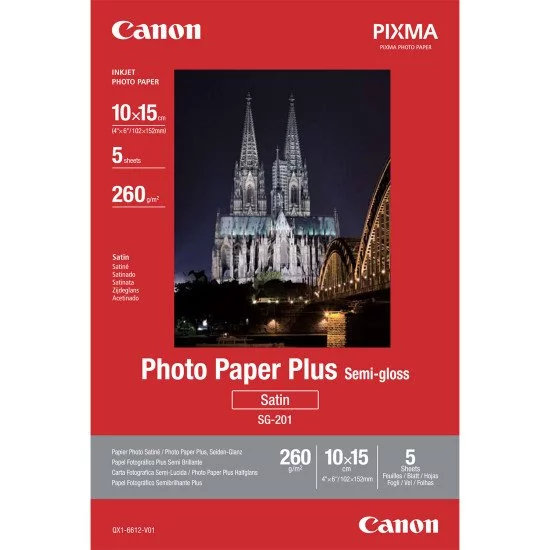 Canon Papier Photo Satiné 10 × 15cm SG-201 - 5 feuilles Canon Papier Photo Satiné 10 × 15cm SG-201 - 5 feuilles