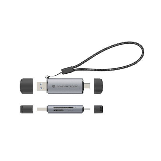 Conceptronic BIAN05G lecteur de carte mémoire USB 3.2 Gen 1 (3.1 Gen 1) Type-A/Type-C Gris