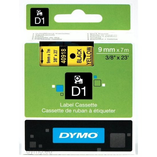 DYMO D1 - Standard Étiquettes - Noir sur jaune - 9mm x 7m