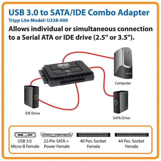 Tripp Lite U338-000 changeur de genre de câble USB 3.0 MICRO-B 22 PIN SATA + POWER Noir