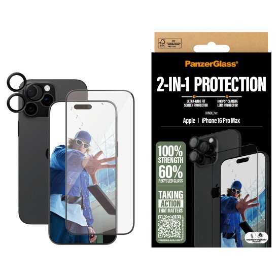 PanzerGlass ® 2-in-1 Bundle iPhone 16 Pro Max Protection d'écran transparent Apple 1 pièce(s)