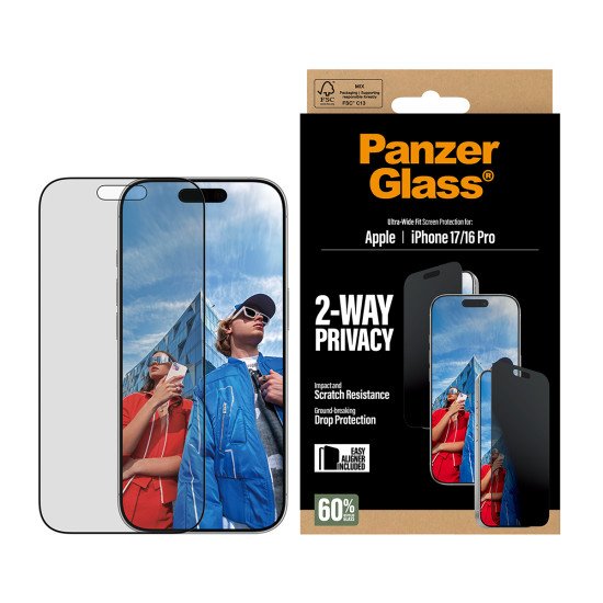 PanzerGlass ® 2-Way Privacy Screen Protector iPhone 17 | iPhone 16 Pro | Ultra-Wide Fit w. EasyAligner Protection d'écran transparent Apple 1 pièce(s)